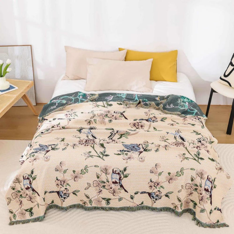 Pastoral Bird & Flower Cotton Gauze Throw