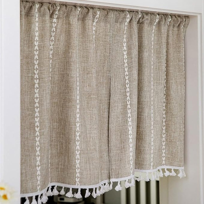 Boho Cotton Linen Kitchen Curtains