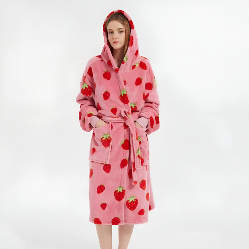 Strawberry Plush Soft Fleece Bathrobe