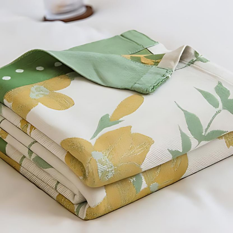 Yellow Flower Leaf Cooling Blanket