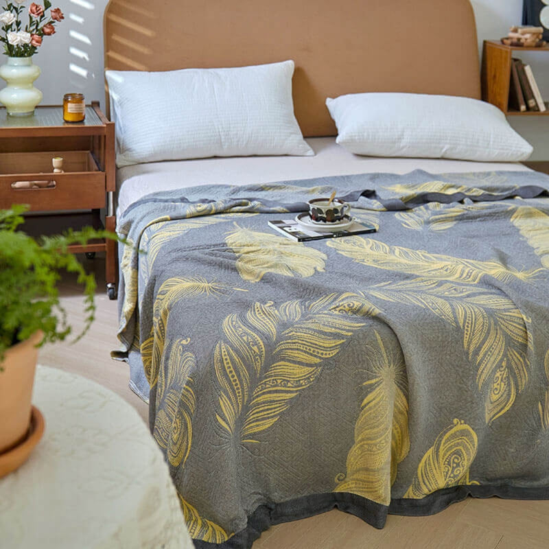 Feather Print Bamboo Fiber Reversible Blanket