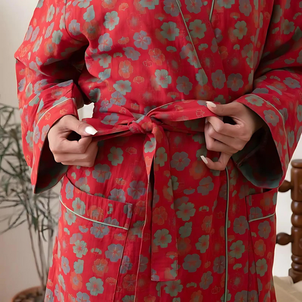 Plum Blossom Soft Cotton Belted Bathrobe