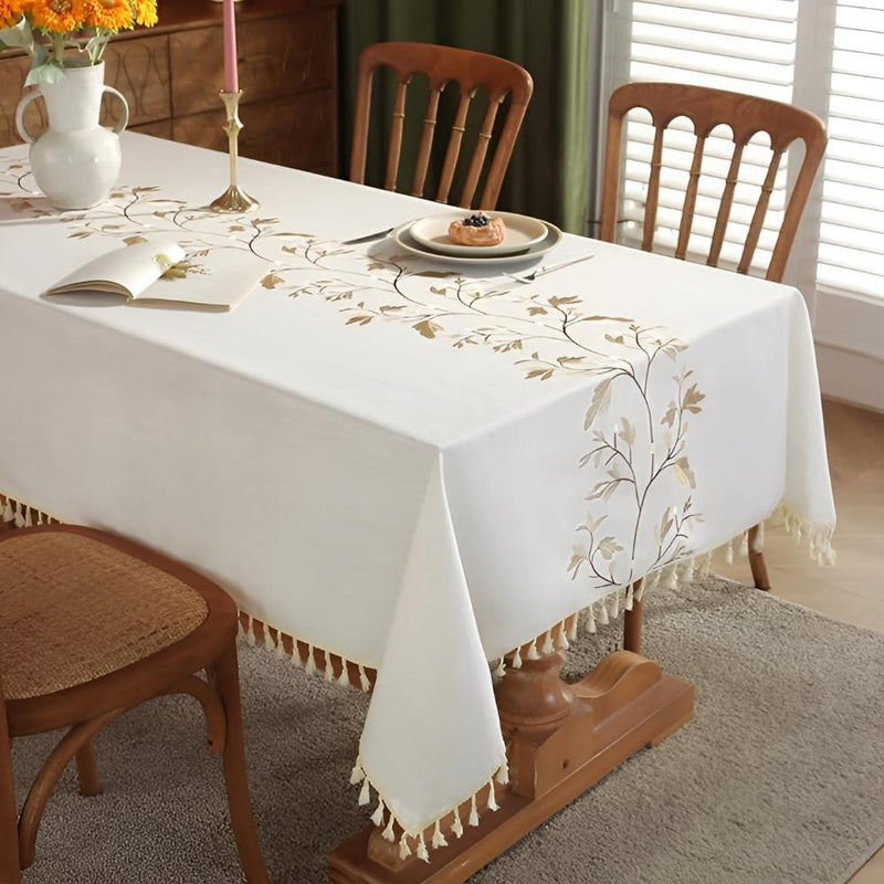 Embroidered Floral Tassel Tablecloth