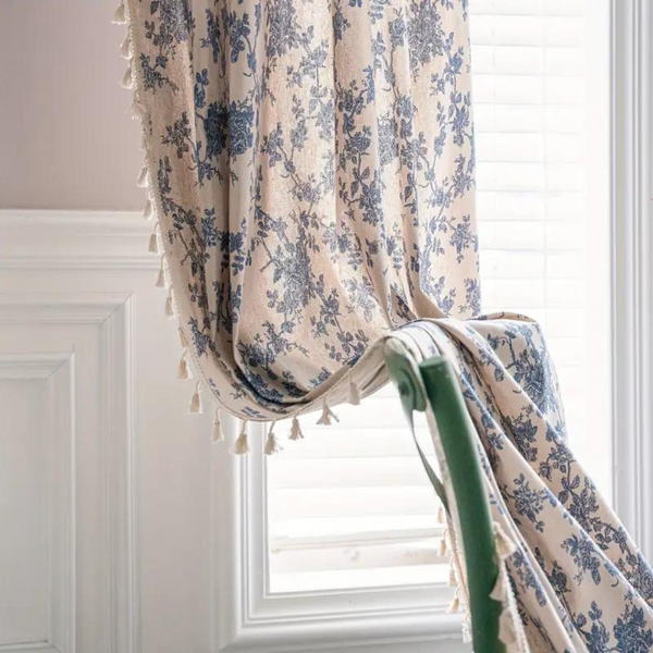 Blue Rose Floral Home Curtain