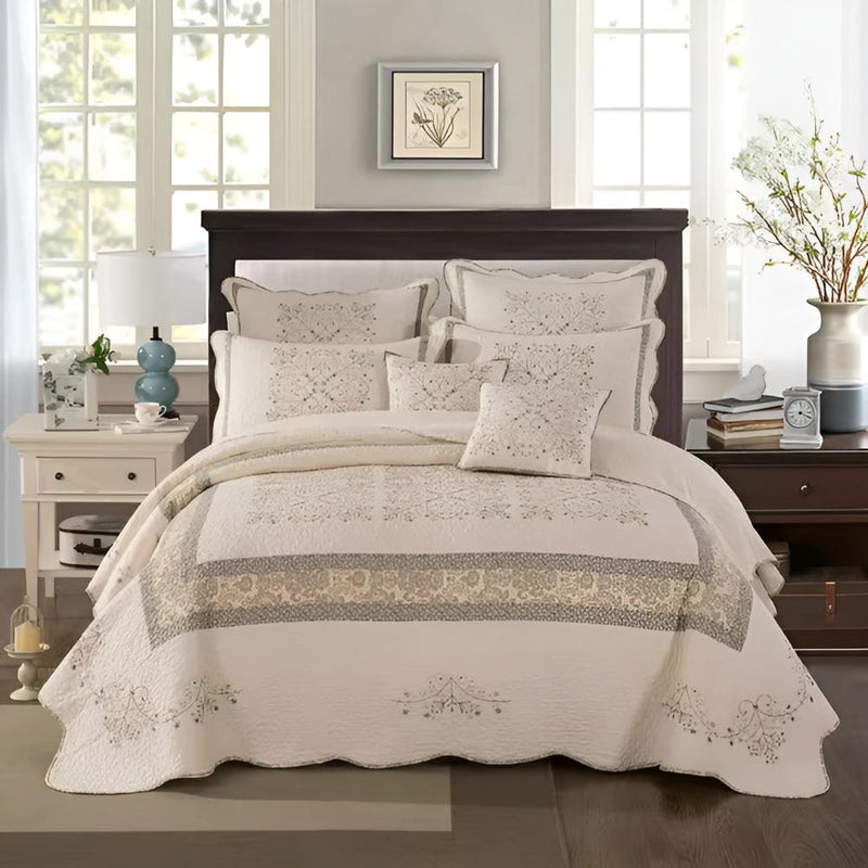 Elegant Embroidered Patchwork Thread Coverlet